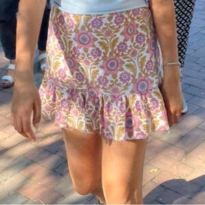 Ghanda Floral Pink and Yellow Ruffle Skirt